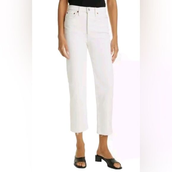 RE/DONE Hi-rise ankle cropped  jeans frayed hem in white size 24 - Picture 1 of 9